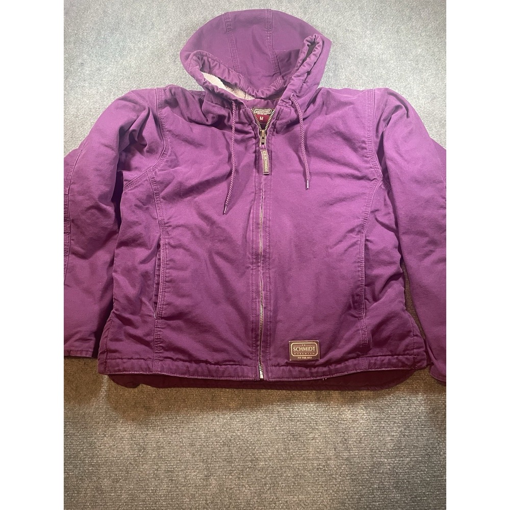 CE Schmidt Workwear Womens Purple Coat M Hooded Sherpa Canvas Utility